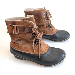 SOREL Winter Fancy Lace II Women's Brown Suede Lace-up Duck Boots Size 10